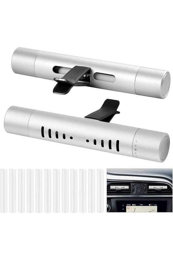 COOYA-Car Air Scents Diffuser, Vehicle Air Vent Clip with 12 Refill Sticks Silver(2 packs) 1