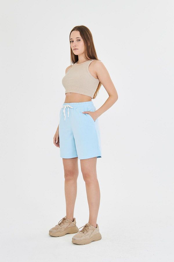 TRENDHİLL-Women's Cotton Shorts Baby Blue 7001-Bm 1