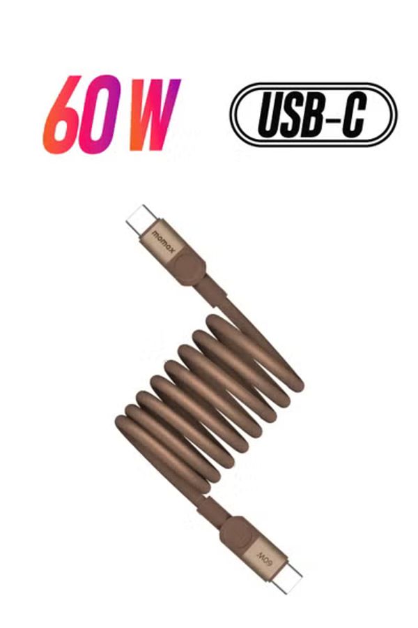 Momax-Mag Link 60W QC 3.0 (2 Meter) USB-C to USB-C Fast Charging Magnetic Cable - Desert Titanium 1