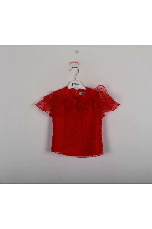incity-Girl's Tulle Detailed Red Blouse 1