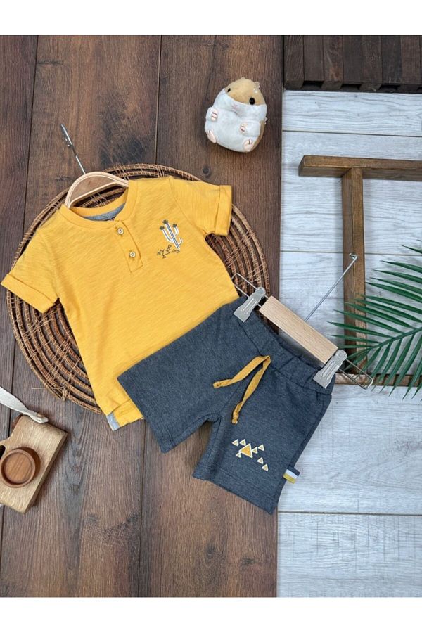 Kids Kingdom-Cactus Embroidered 2-Piece Summer Shorts Elastic Baby Boy Suit Cg 941691 1