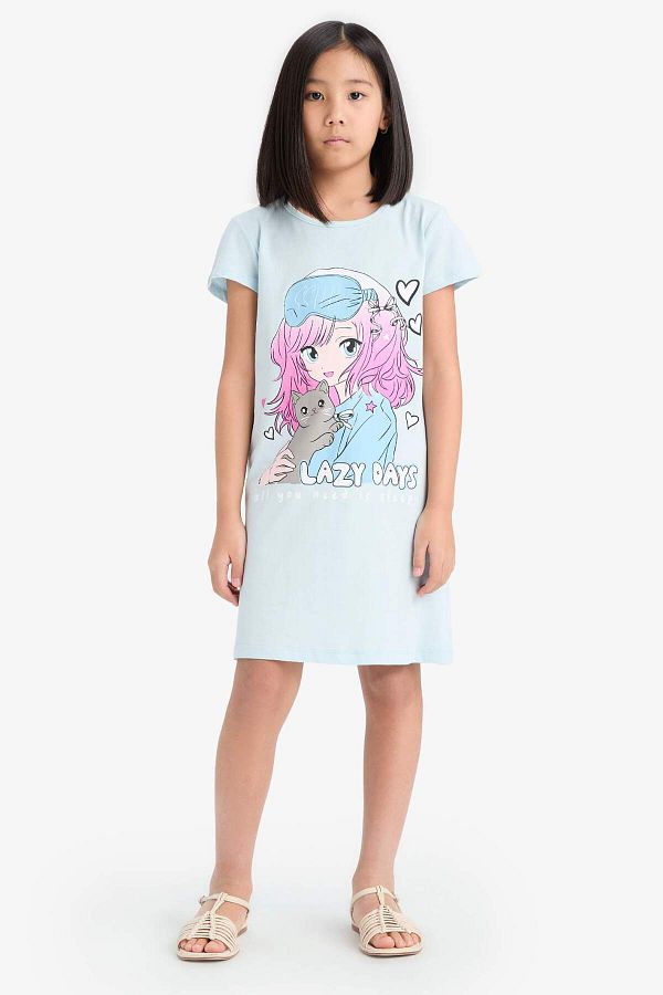 DeFacto-Girl's Anime Printed Short Sleeve Dress E6230A825Sm 1