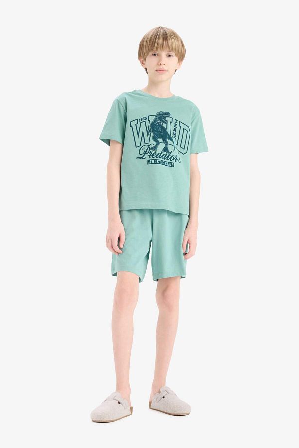 DeFacto-Boy's Pajama Sets Printed Short Sleeve Top with Elastic Waist Shorts E6649A825Sm 1