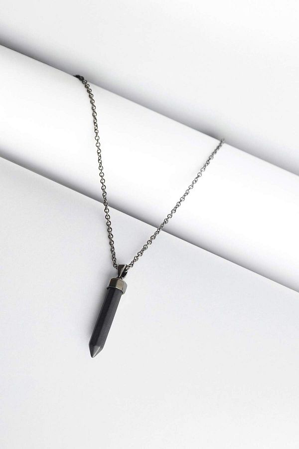 DeFacto-Unisex-Halskette mit Onyx-Stahlstück und Stahlkette E6296AXNS 1