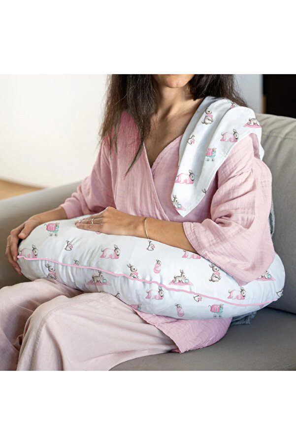 Deux Lapins %100 Pamuk Müslin Bebek Emzirme Destek Yastığı - Bebe Lapin Rose