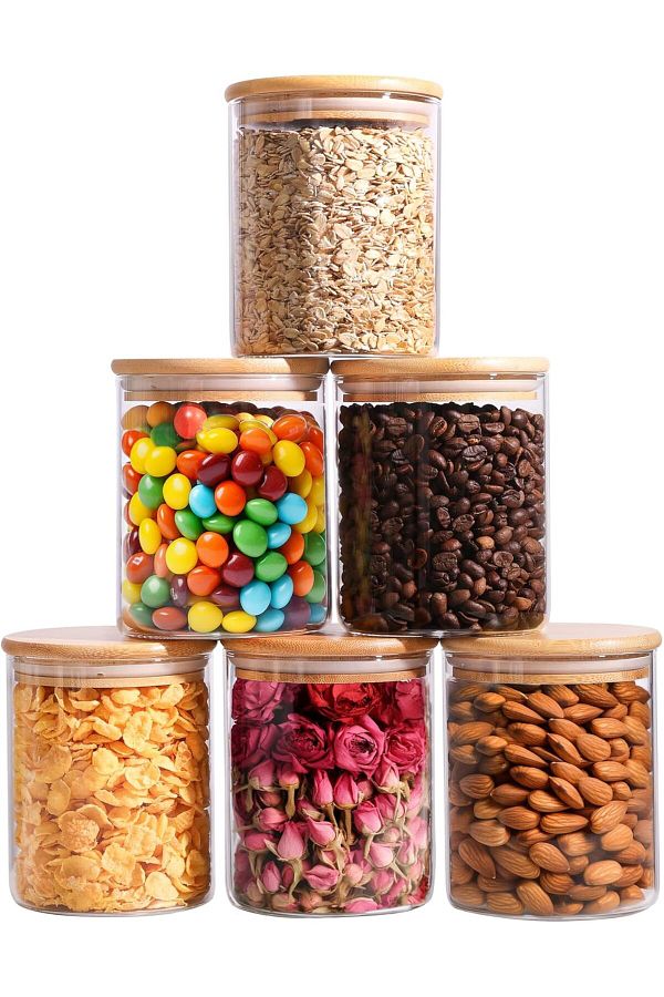 Home Zone-Set of 6, 750 ml Round Storage Jars with Lids or Spice, Coffee Jar, Tea and Sugar Container 1