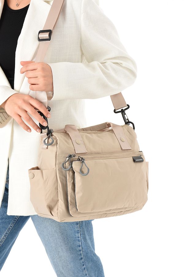 YOGII-Zole Model Women's 4 Compartment Crinkle Fabric Adjustable Cross Strap Hand and Shoulder Bag 1