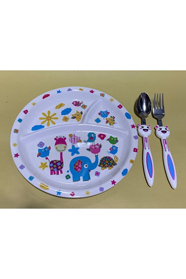 abnturk Çocuk Bölmeli Beyaz Renk Mama Tabağı Seti 3’Lü Çocuk Yemek Takımı Set