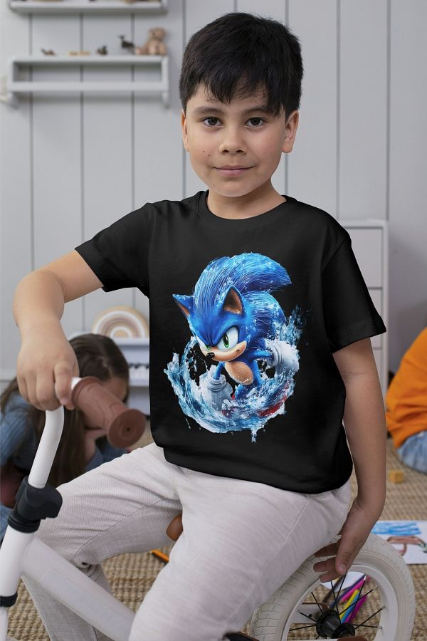 Texclusive-Tricou Sonic Tricou Negru pentru Copii Unisex Decupat 1