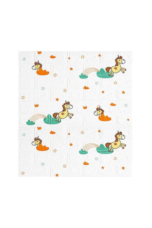 Flippy-Set 10 Placi Tapet 3D Flippy 70x77 cm 3 mm Polietilenă Tip Caramidă Model Unicorni 5.3 mp Alb 1