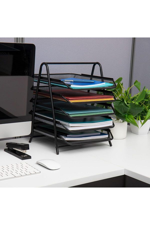 COOYA-Desk Organizer with 5 Sliding Trays & a Handle,for Letters,Documents,Mail,Files,Paper,34x29x36cm 1