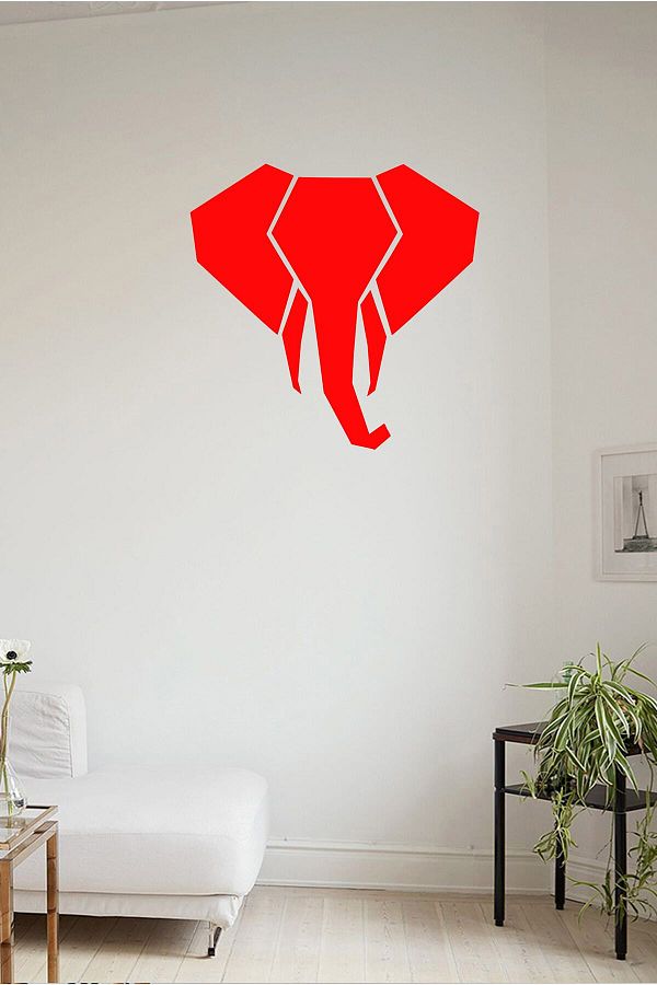 New Jargon-Elephant Head Front View with Right Hose 60x50 cm Wall Sticker - Red 1