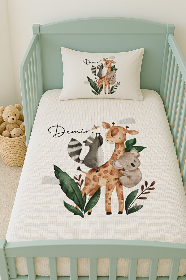 Lilabio %100 Pamuk İsme Özel İsimli 100x150 cm Pike Seti Koala ve Arkadaşları