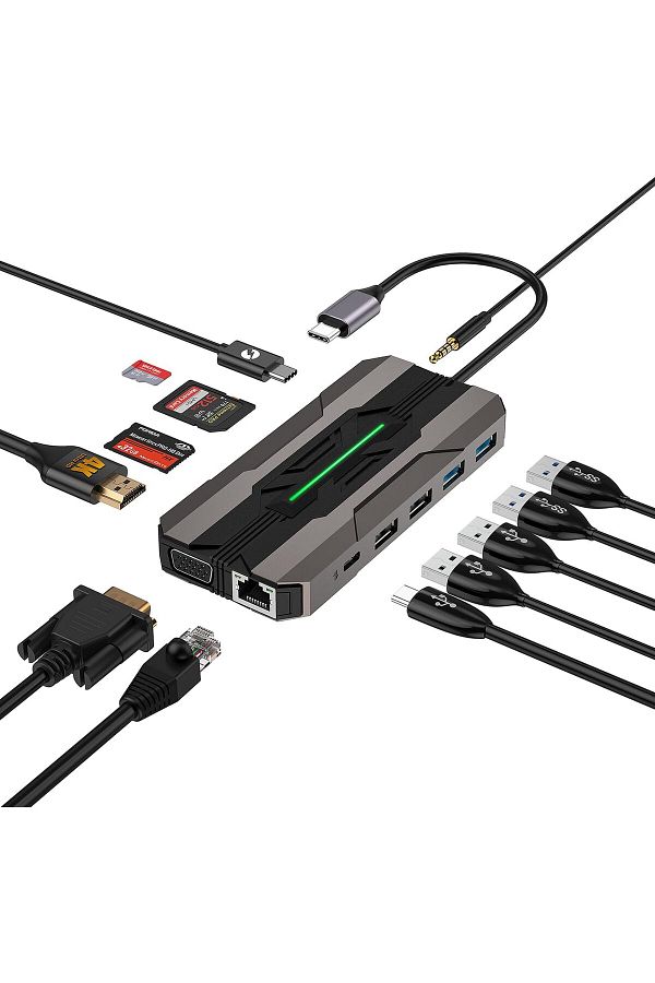 COOYA-13-in-1 USB C Multiport Adapter,4K HDMI, MS/SD/TF, VGA, 100W PD Charging, Ethernet, USB 3.0|2.0 1