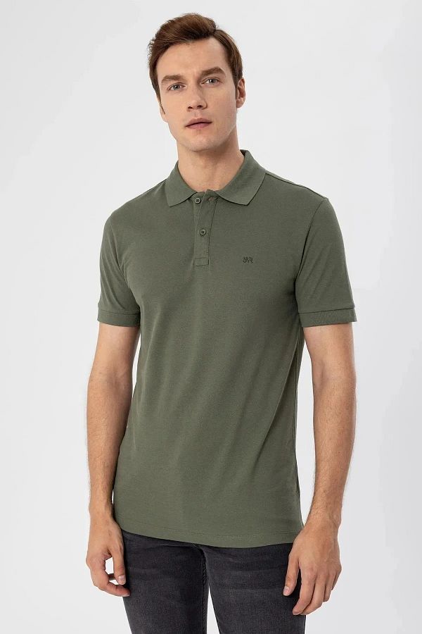 SÜVARİ-Slim Fit Polo Neck Plain Cotton T-Shirt 1