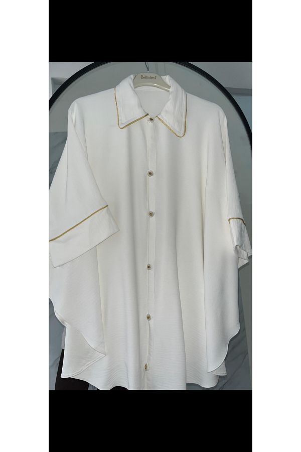 DİLEKBUTİK-Summer Draped Poncho with White Piping 1