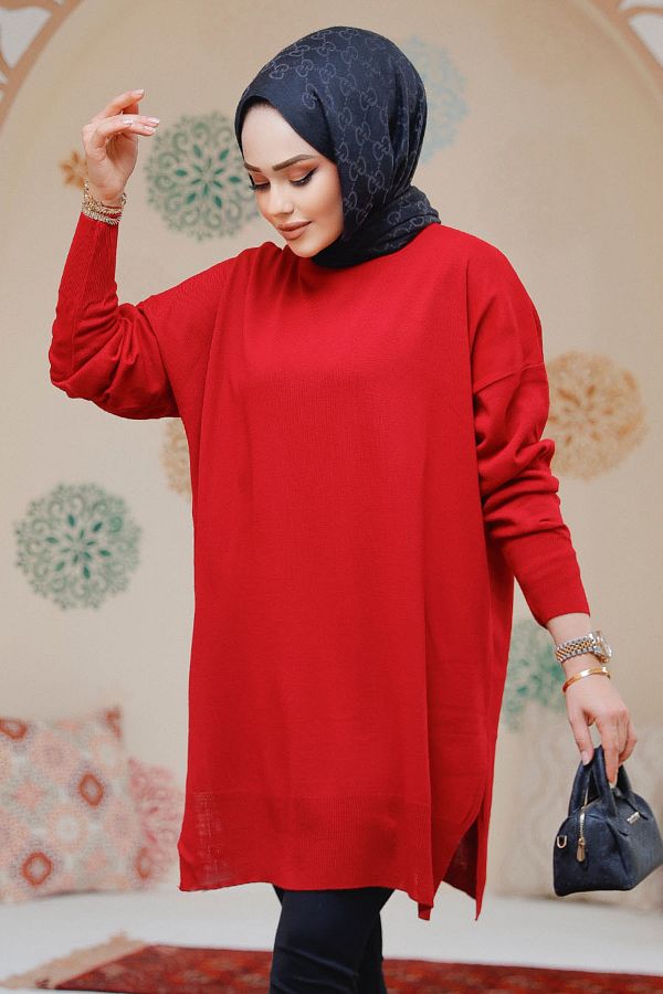Neva Style-17203K Model Red Hijab Pulover Tunica 1