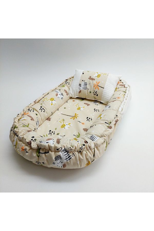 JULYA KİDS-Multi-Purpose Baby Nest Cotton and Pique Fabric Patterned Baby Bag with Bag Portable Mother's Side Bed 1