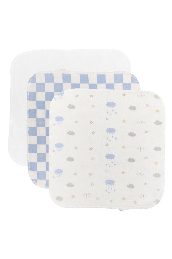 Bibaby-Blue Biorganic Patterned 6-Piece Combed Cotton Handkerchief - 57759 1