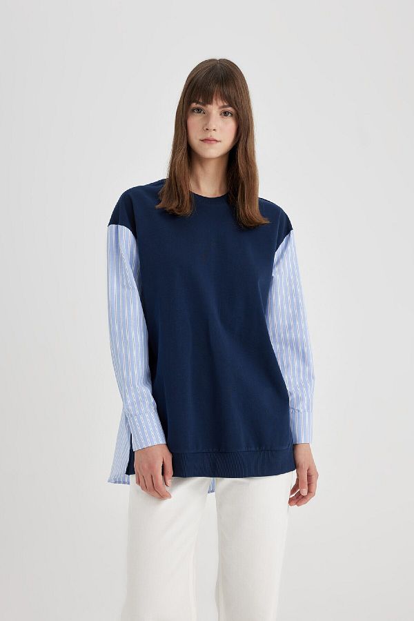 DeFacto-Regular Fit Long Sleeve Basic Plain Sweatshirt Tunic C4556Ax24Sm 1