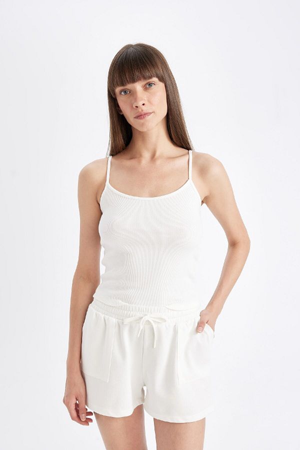 DeFacto-Regular Fit Rundhals-Cord-Unterhemd Basic Tank Top D3326ax24sm 1