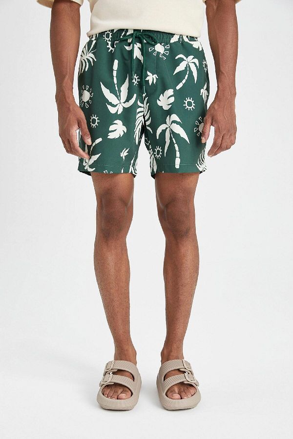 DeFacto-Kurze Badeshorts mit normaler Passform und gemustertem Netzfutter D4517ax24hs 1