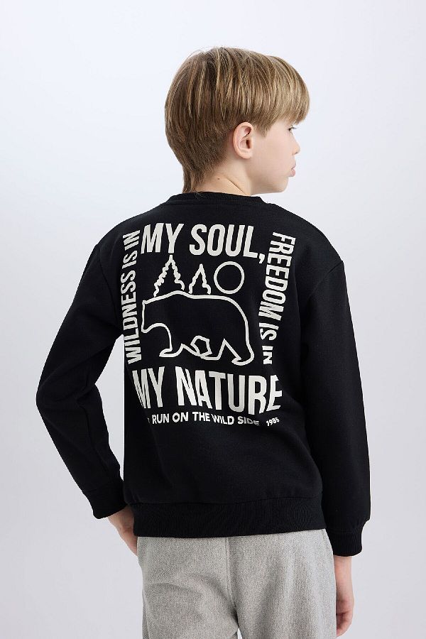 DeFacto-Boy's Crew Neck Back Printed Inside Soft Feather Sweatshirt D6227A824Cw 1
