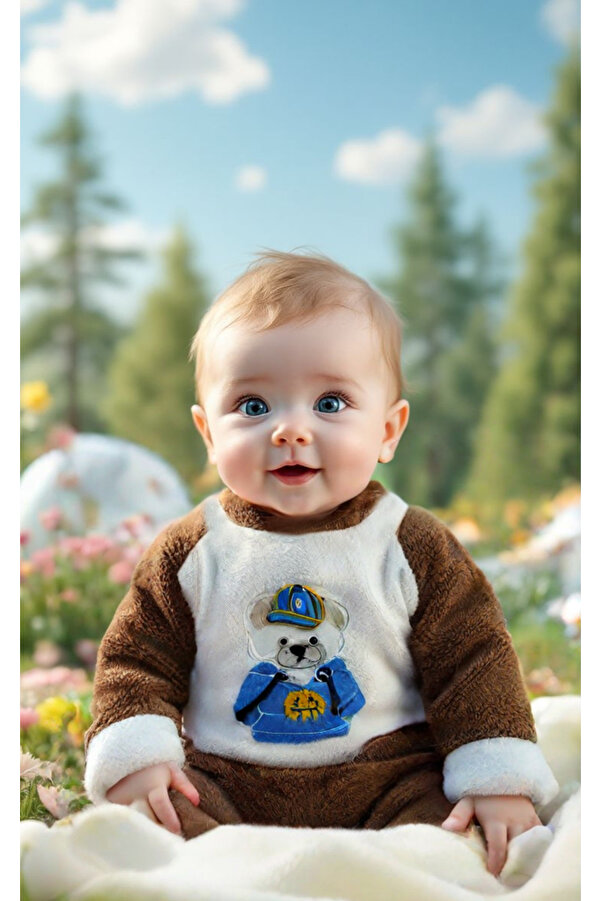 PEAR BABY Ayıcık Detaylı Bebek Polar Alt Üst Takım