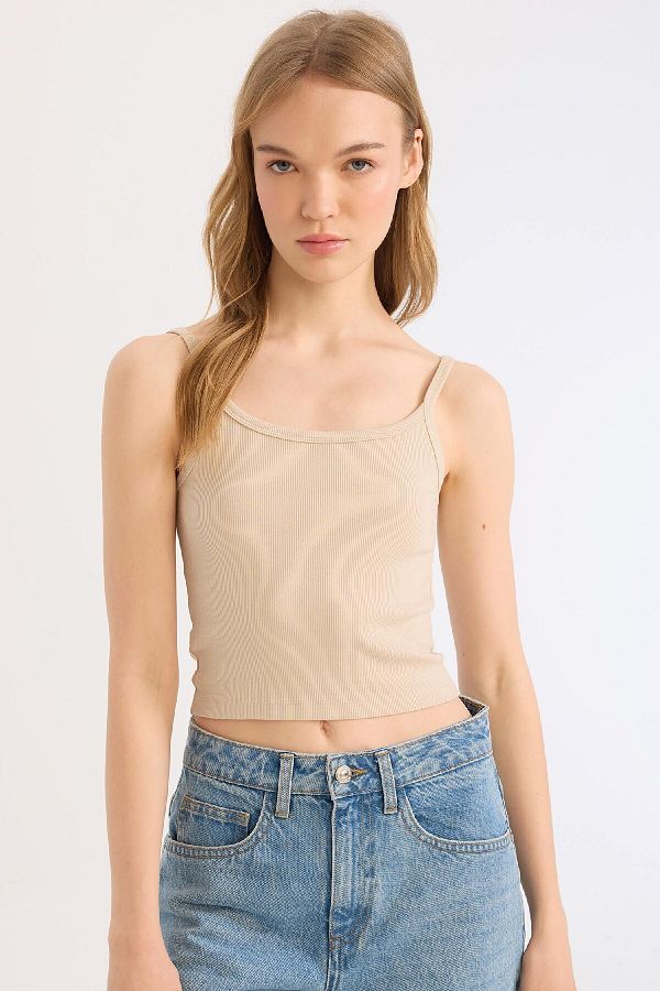 DeFacto-Cool Fitted Fitted Ribbed Camisole Strap Basic Plain Undershirt B0563Ax25Sm 1