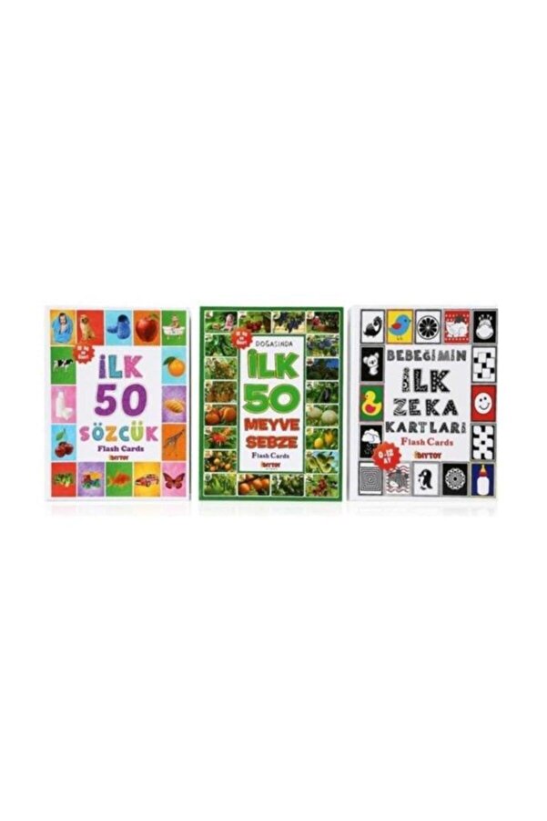 Diytoy 3'lü Flash Kart Seti (ilk 50 Sözcük Ilk Zeka Kartları Ve Ilk 50 Meyve Sebze)