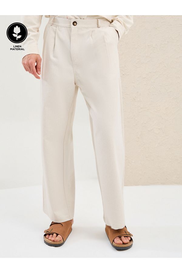 Styli-Solid Linen Blend Pleated Oversized Fit Trousers 1