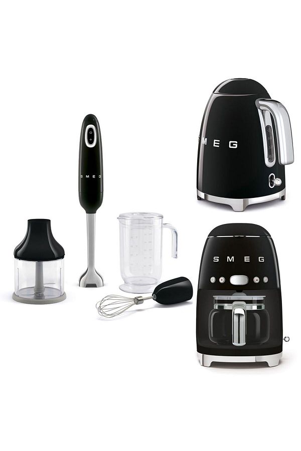 SMEG-Black Kettle-Filter Coffee Maker and Hand Blender Set 1