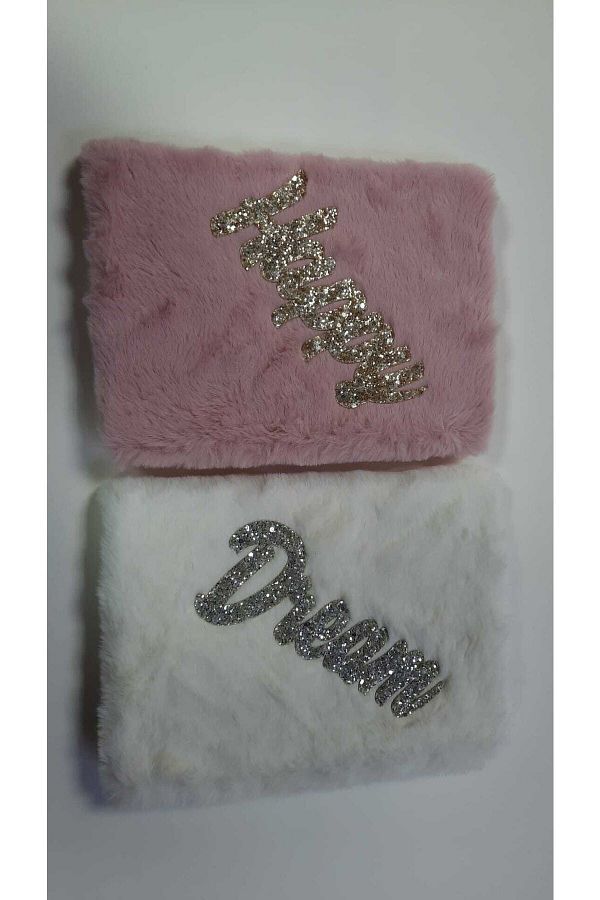Cem-White Stoned Plush Notebook with Writing on the Top (ANY, MEMORY, DIARY, NOTEBOOK) 1