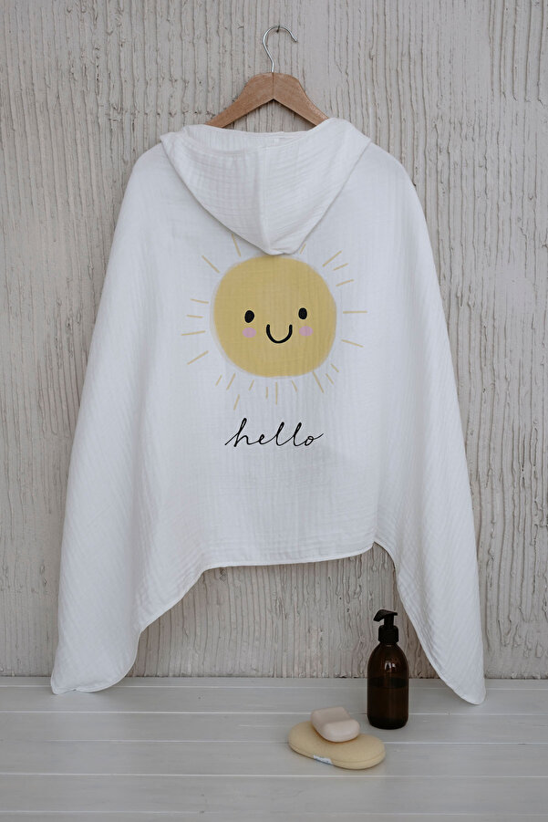 Tuğba Kuğu 4 Kat Müslin Kapüşonlu Havlu - Pure Baby Serisi - Gülen Soft Güneş