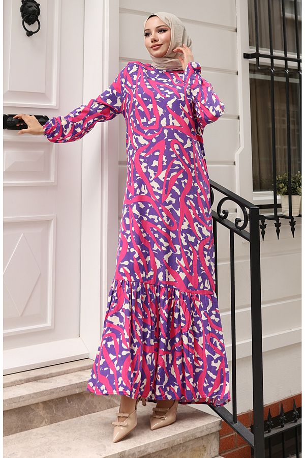 sefamerve-Fuchsia Motif Fabric Handle Elastic Dress 2016-05 1