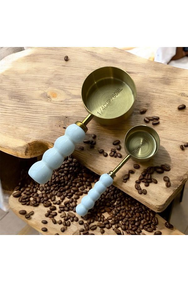 Qerhome-Set of 2 Porcelain Pearlescent White Handle Measuring Spoons Gold 1