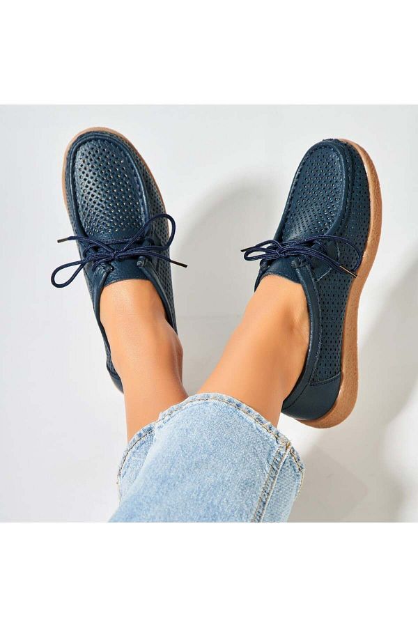 Joana-Women's Loafers Natural Leather Navy Blue Jyana 1