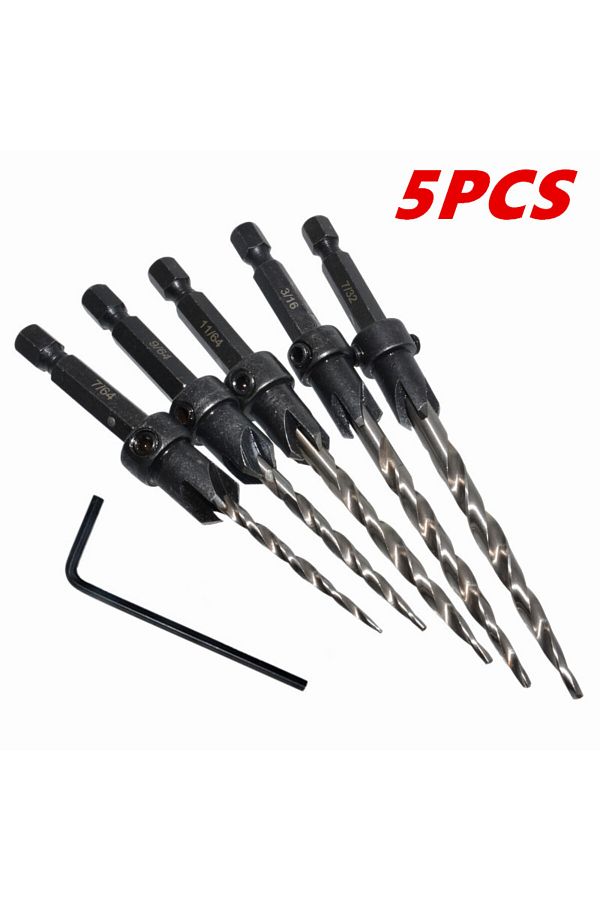 L-FIRST-5PCS Set Of 5, Countersink Set, Countersink HSS Conical Countersink With 1 Hex Wrench, Woodworking C 1