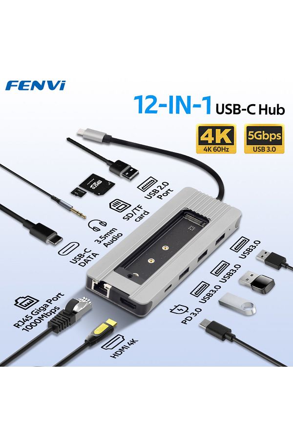 fenvi-12in1 Type-c Hub 12 In 1 Type-c Hub Docking Station M.2 Ssd Enclosure Function Sd Tf Card Pd 1 1