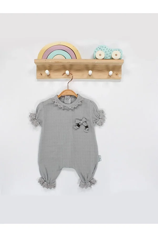 TRENDİMİZBİR-Baby Girl Lace Short Sleeve Summer Muslin Jumpsuit 1
