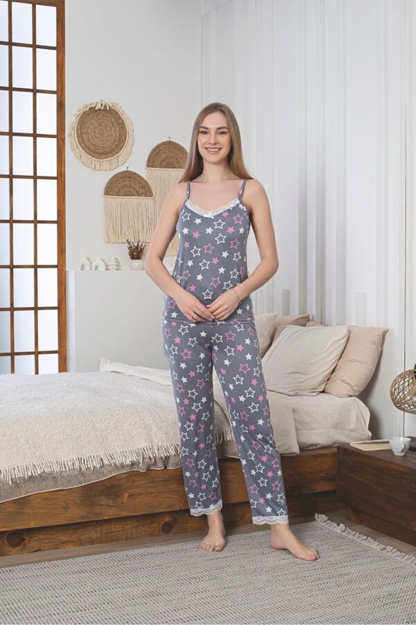 Asel-Women's Lycra Milan Rope Strap Knitted Pajama Set 1