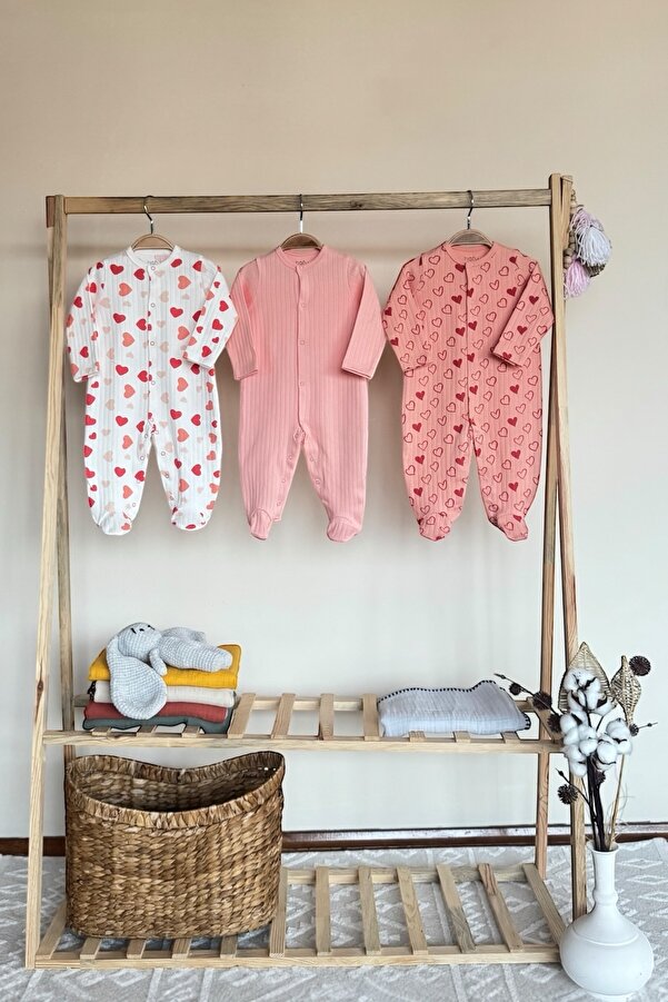 HAFY BABY %100 Doğal Pamuk Özel Kumaş 3'lü Bebek Tulum