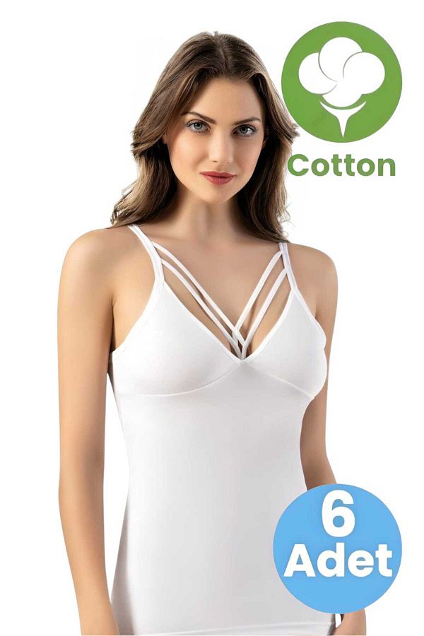 Tezzgelsin-Women's 6-Piece Rope Strap Cross Detail Model Undershirt 1