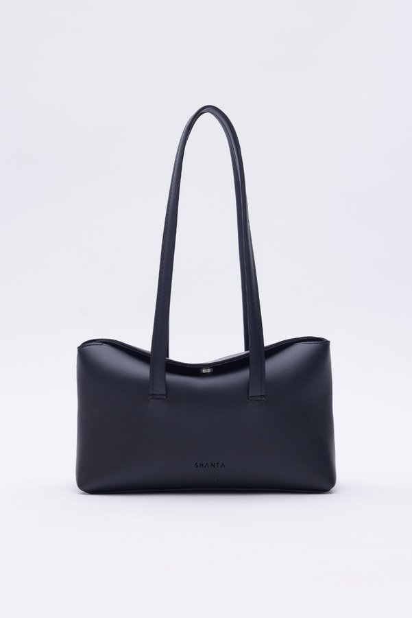 Shanta Black D13 Baguette Minimalist Stylish and Functional Snap Fastener Long Strap Daily Women's Shoulder Bag