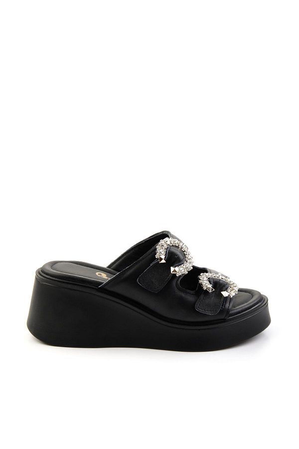 Bambi-Black Leather Women's Slippers K04991060403 1