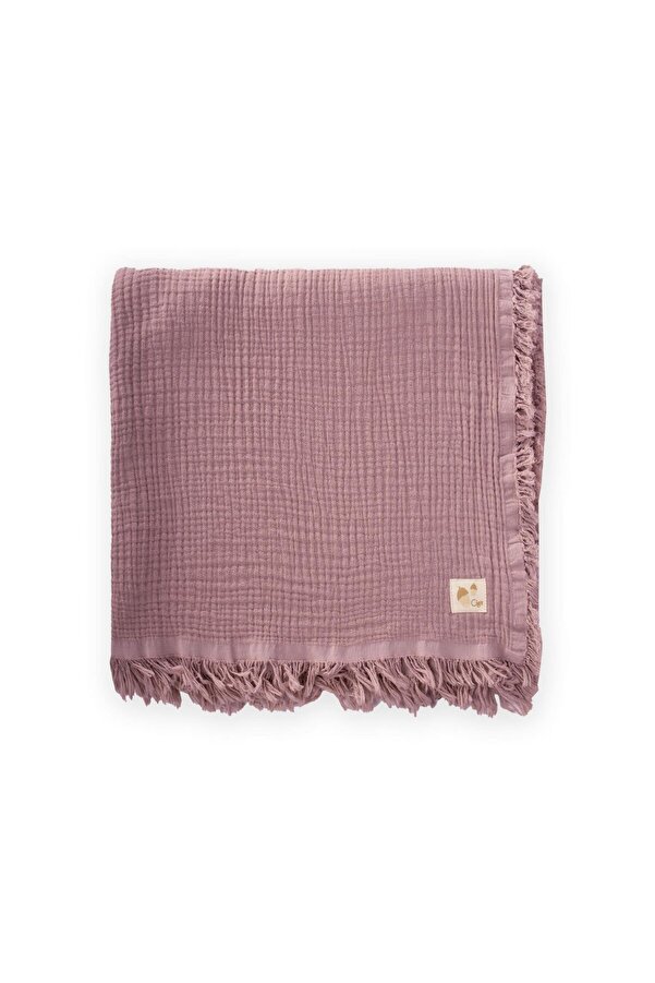 Cigit Dört Kat Püsküllü Organic Müslin Battaniye 80X120 Cm Bakır