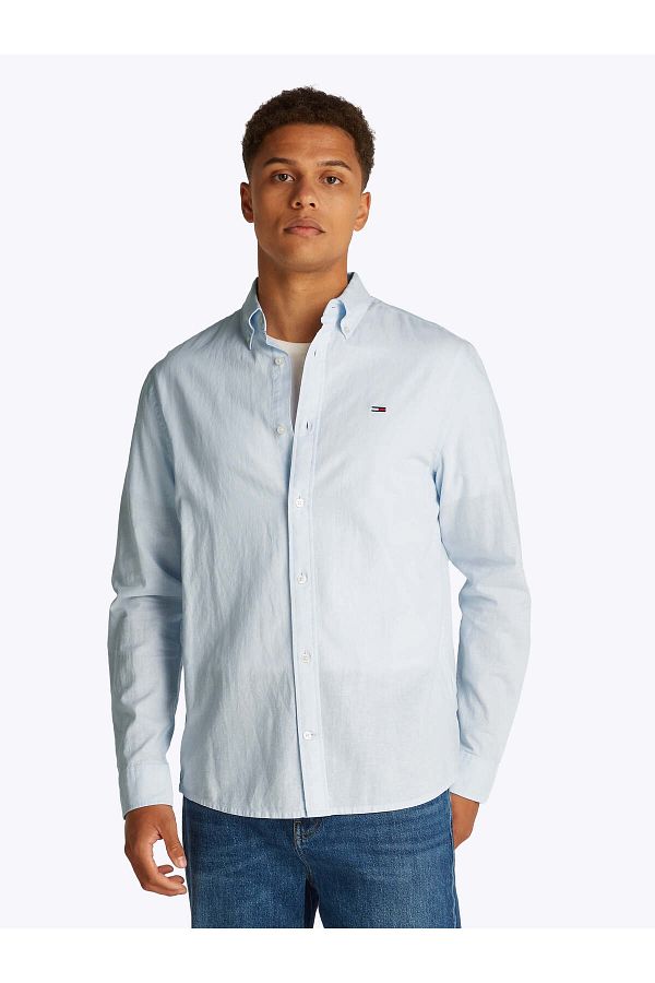 Tommy Hilfiger-Tjm Reg Linen Blend Long Men's Blue Shirt 1