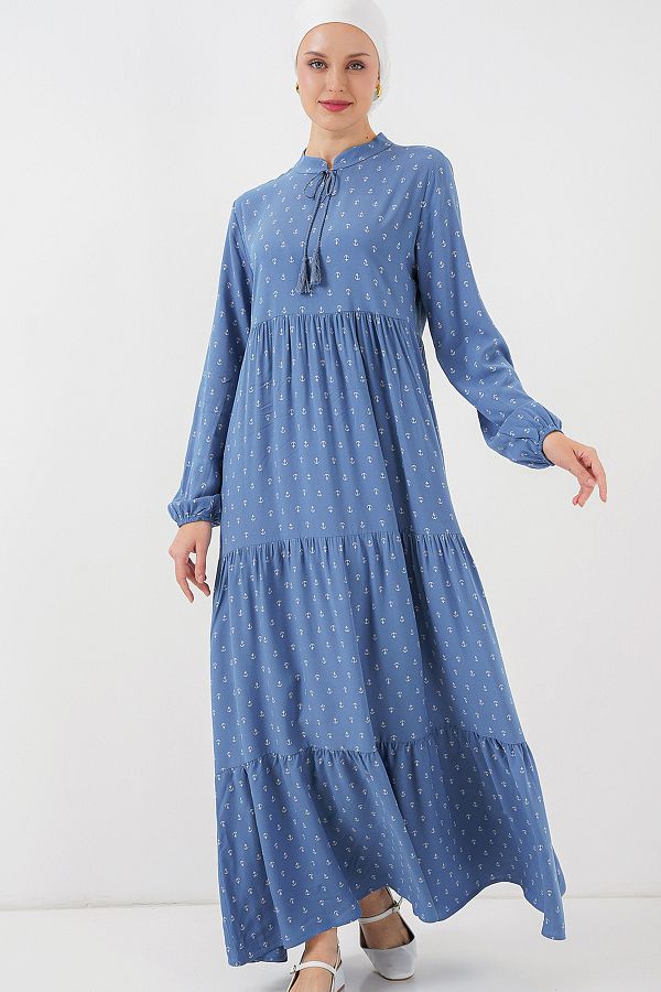 Bigdart-1627 Rochie Hijab cu șireturi - Albastru 1