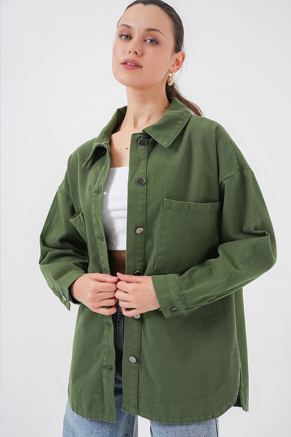 Bigdart-20192 Oversize Gabardine Shirt Jacket - Khaki 1