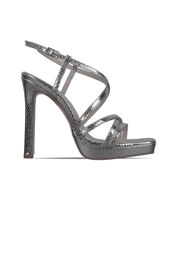 Lal Shoes & Bags-حذاء Caseta نسائي بكعب عالٍ وشريط للكاحل متقاطع - فضي 1